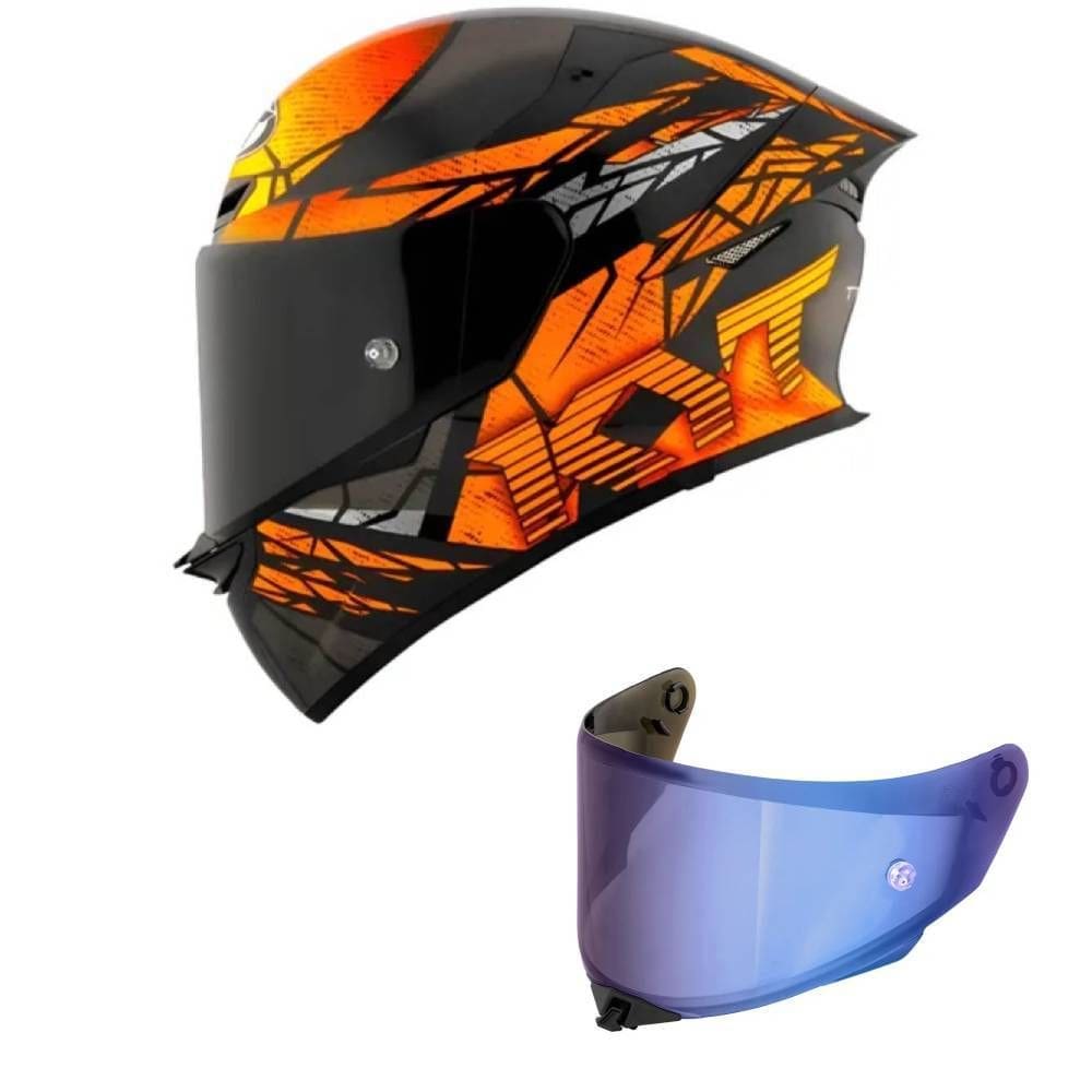 Capacete KYT TT Revo Combustion Preto e Laranja Mais Viseira Azul