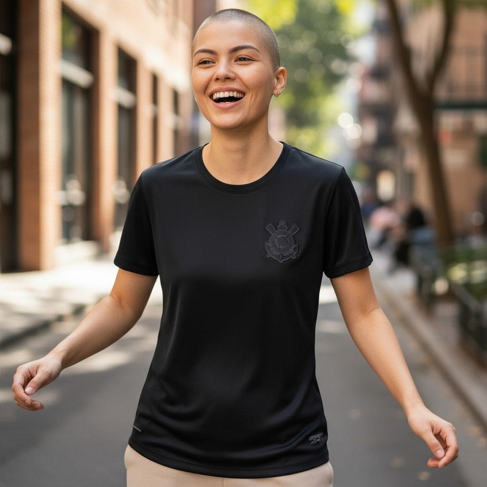 Camisa Corinthians Gola Careca All Black Dry Feminina