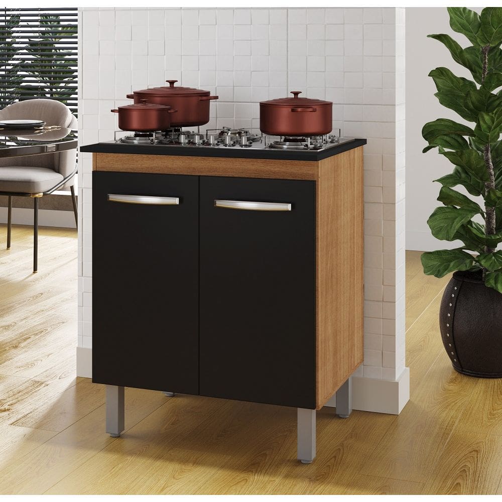 Balcão para Cooktop Jade 4 Bocas 70cm 2 Portas 1 Prateleira - Savana/Preto Móblis