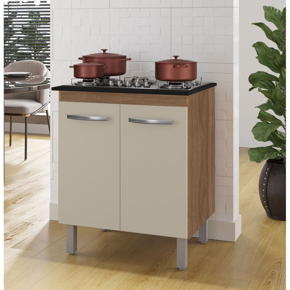 Balcão para Cooktop Jade 4 Bocas 70cm 2 Portas 1 Prateleira - Savana/Off White Móblis