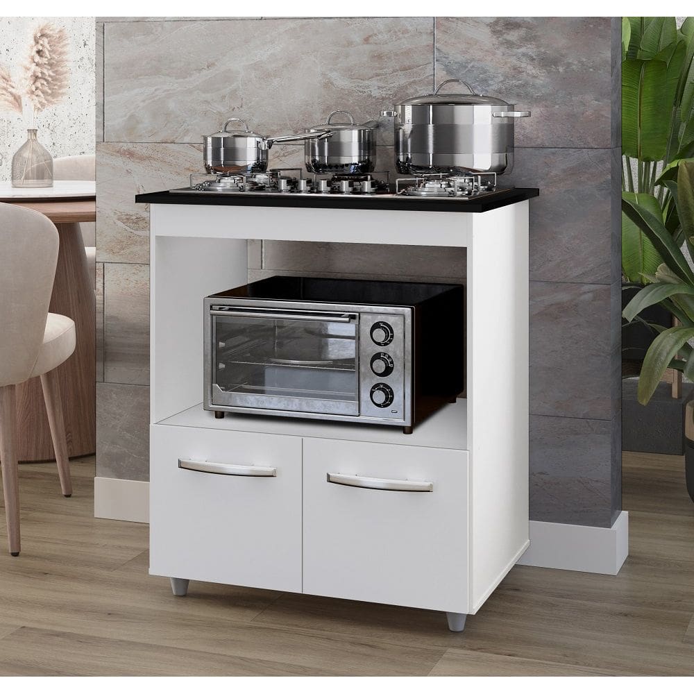 Balcão Elisa para Cooktop 4 Bocas com Nicho para Forno/Microondas - Branco Móblis