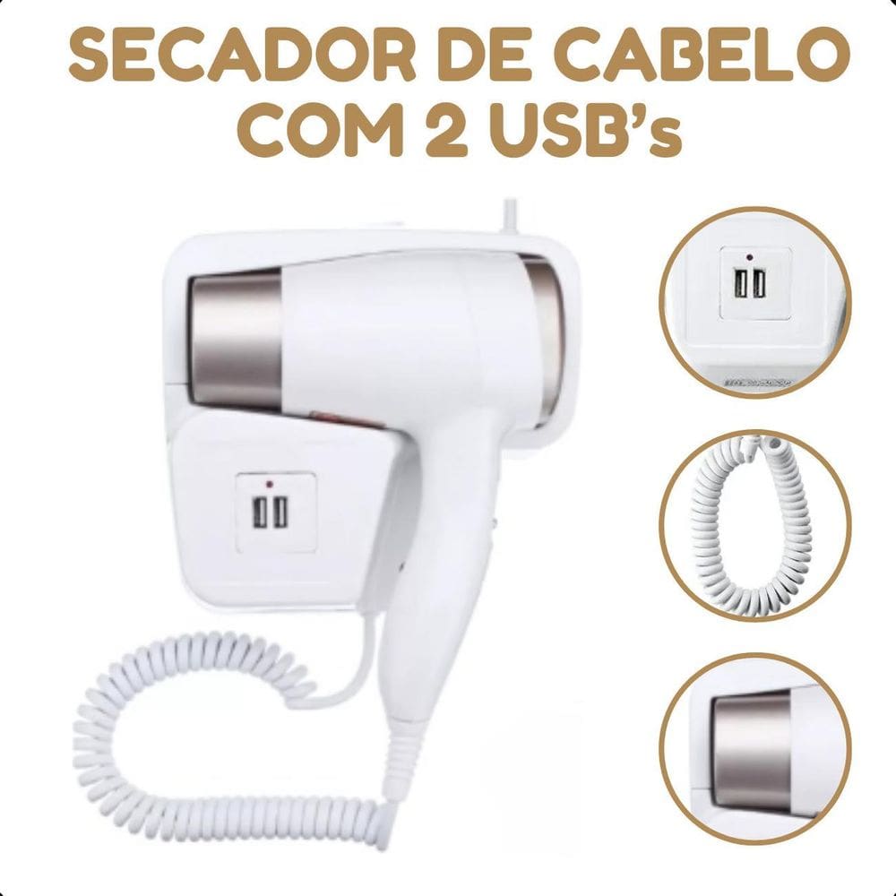 Secador De Parede Branco Compacto Usb Quente E Frio 220V