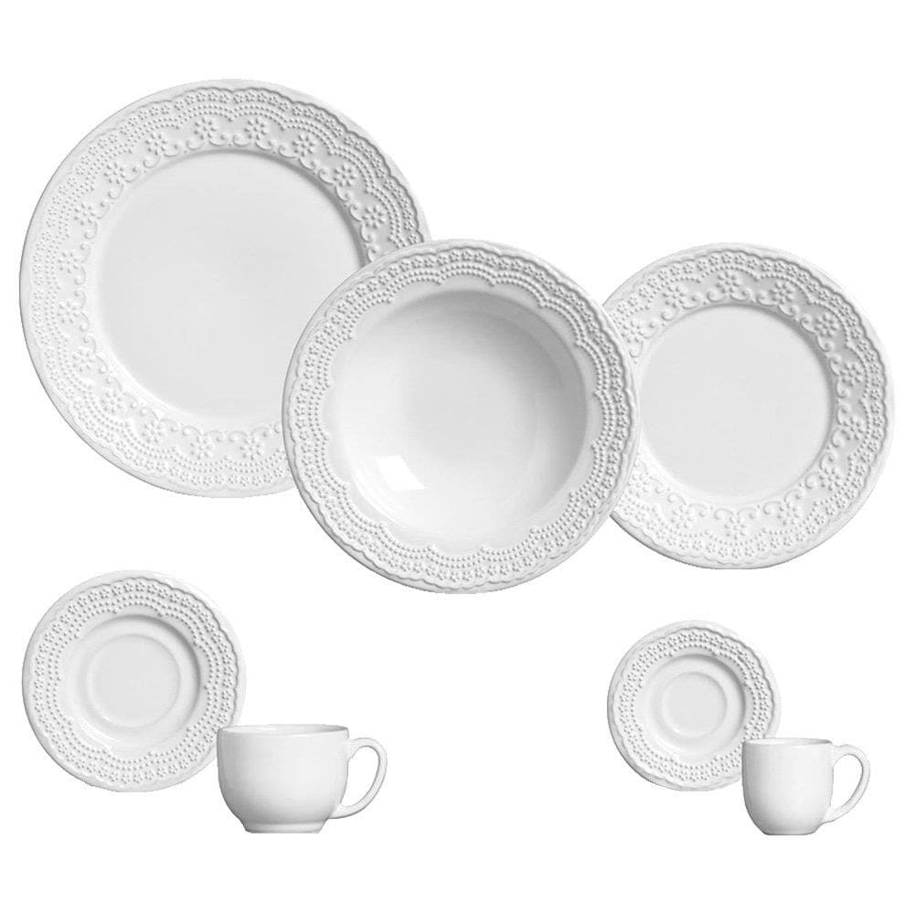 Aparelho de Jantar/Chá Porto Brasil Madeleine | Cerâmica, 42 Peças, Branco
