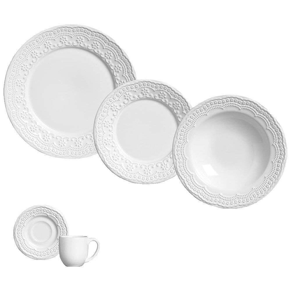 Aparelho de Jantar/Chá Porto Brasil Madeleine | 20 Peças, Resistente a Riscos, Branco