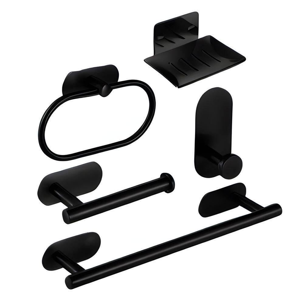 Kit Acessorios Banheiro Aço Inox Autoadesivo 5 Peças Preto