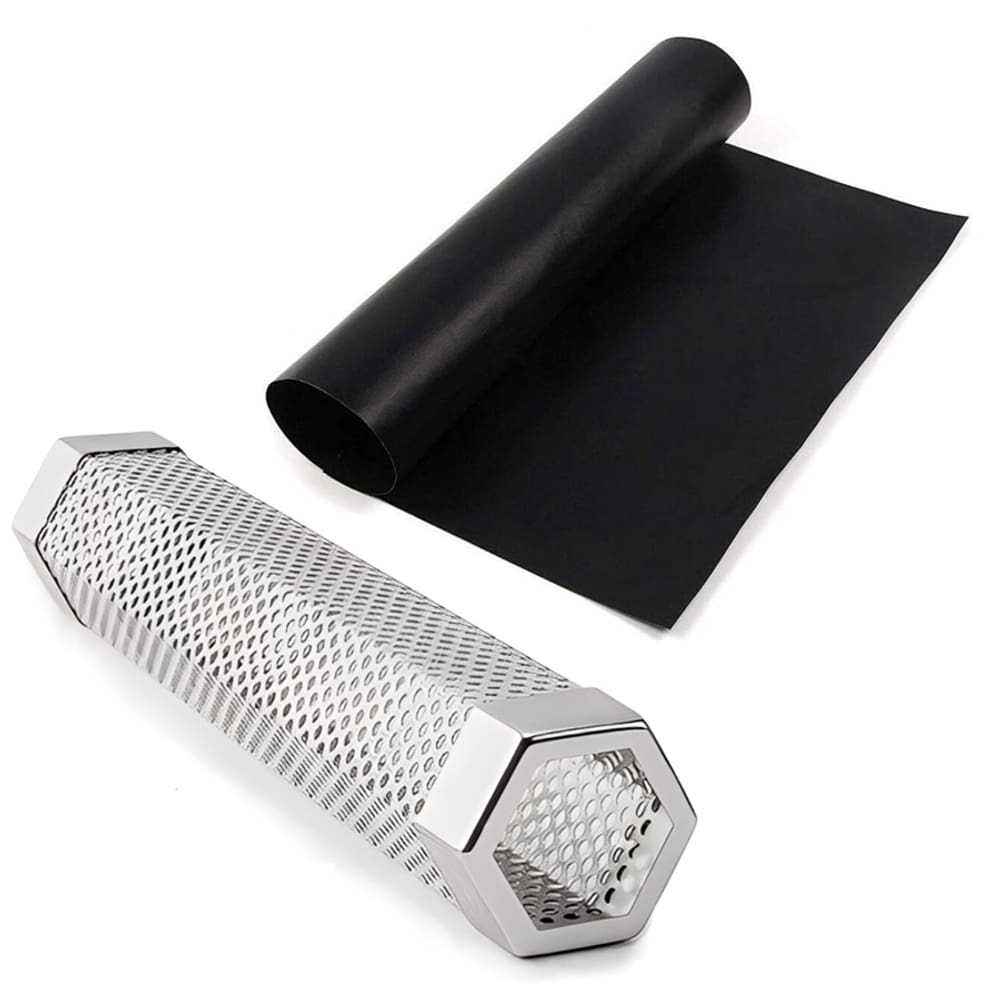 Kit Churrasco Gourmet Defumador Inox 30cm + Manta Antiaderente 40x33cm