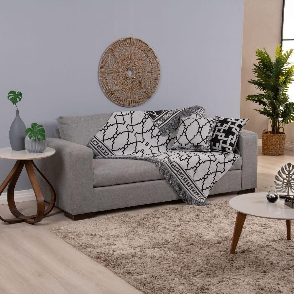 Kit Xale Com Almofadas Grécia Jacquard Dupla Face 5 Peças Variação: Preto