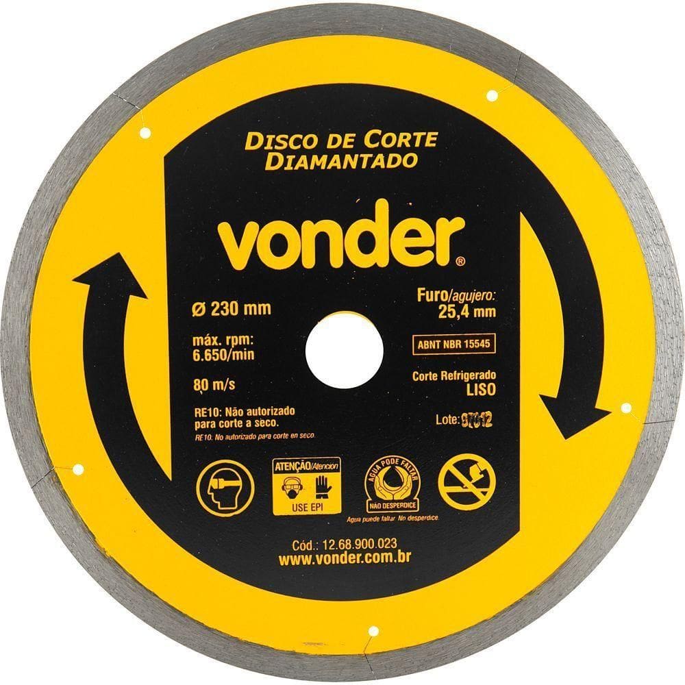 Disco Diamantado 230mm Liso Vonder