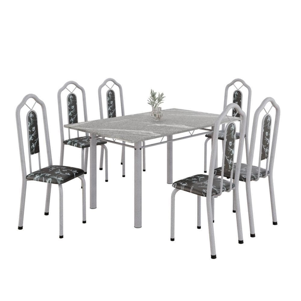 Conjunto De Mesa Tubular Com 6 Cad 140x75cm Tampo Em Granito Topázio Brenda 010 - Mart Pérola