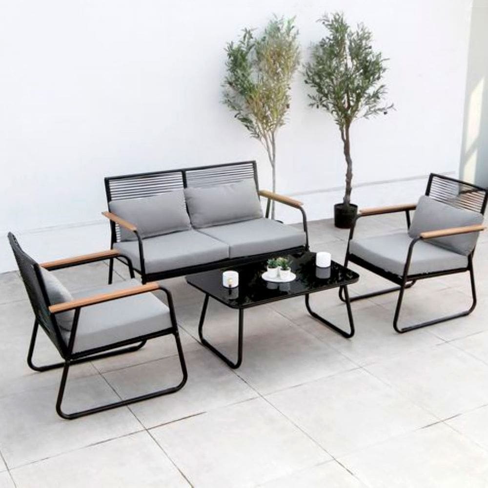 Conjunto Sala De Estar 4 Pecas Sofa Duplo Solteiro E Mesa