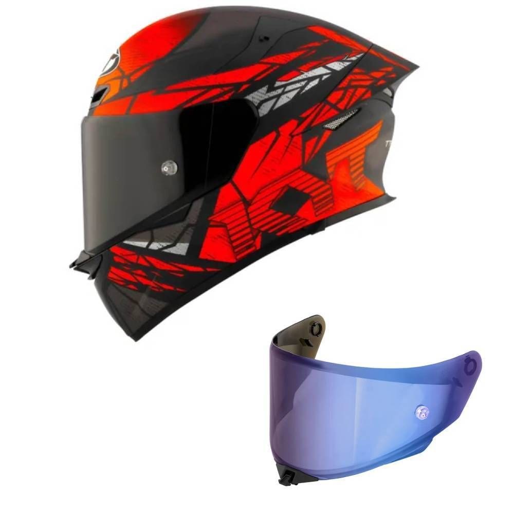 Capacete KYT TT Revo Combustion Preto e Vermelho Mais Viseira Azul