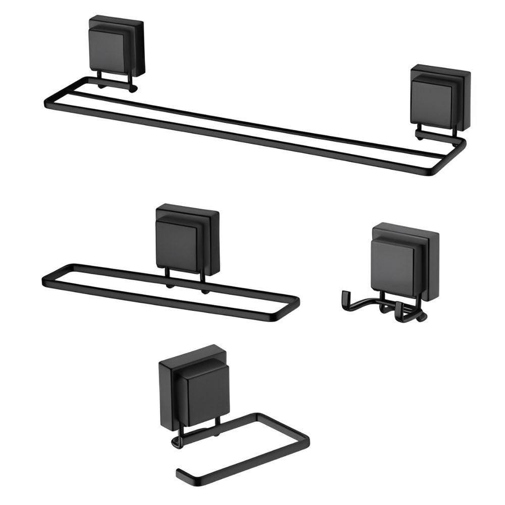 Kit Banheiro Preto Fosco Ventosa 04 Peças Future Banho Rosto Prakza