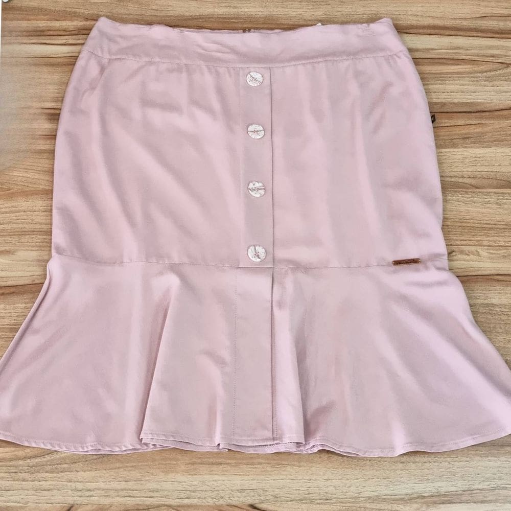 Saia Feminina Botões Babados Rosa Plus Size