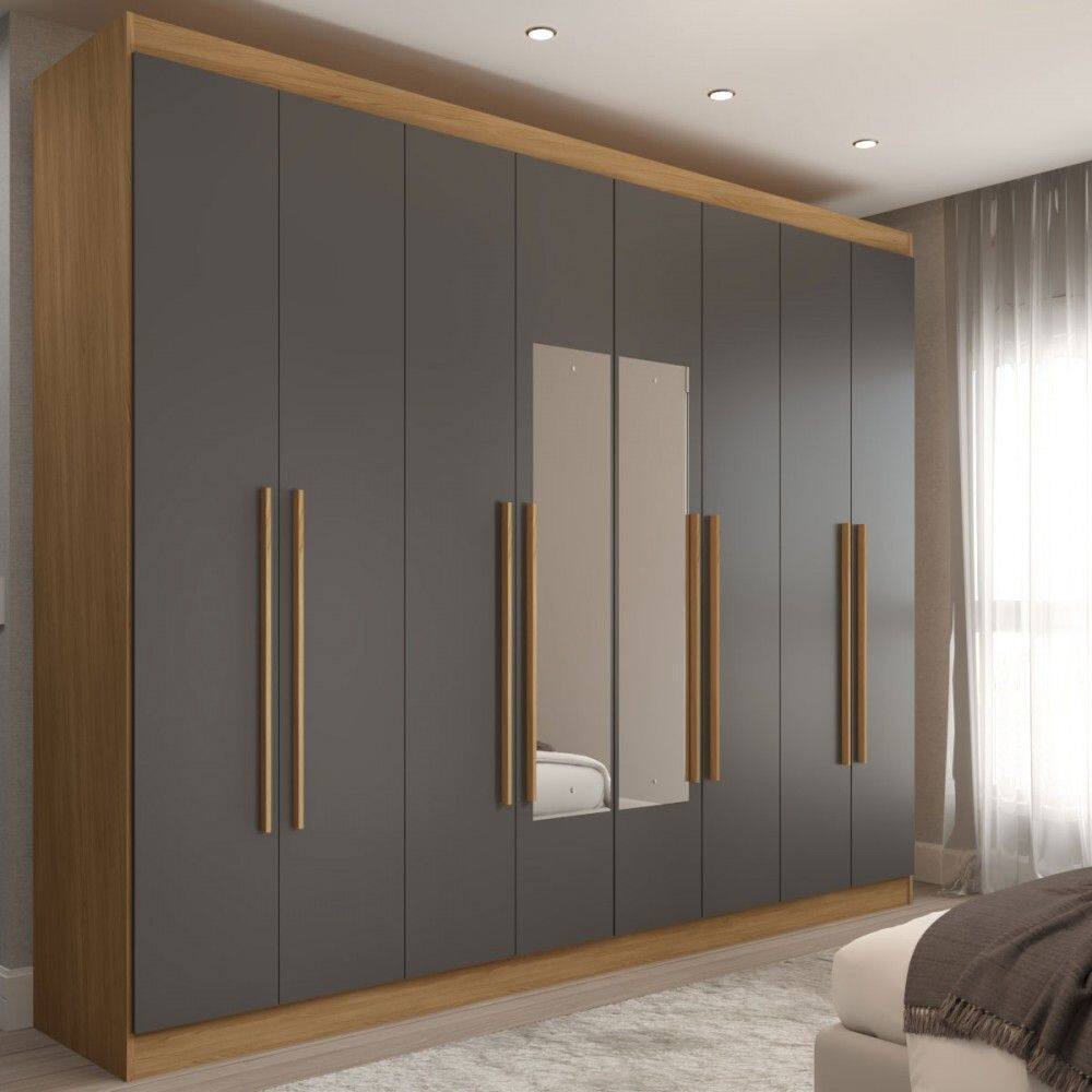 Guarda-Roupa Ele e Ela 8 Portas 4 Gavetas com Espelho Cinza/Cinamomo - Panorama Móveis