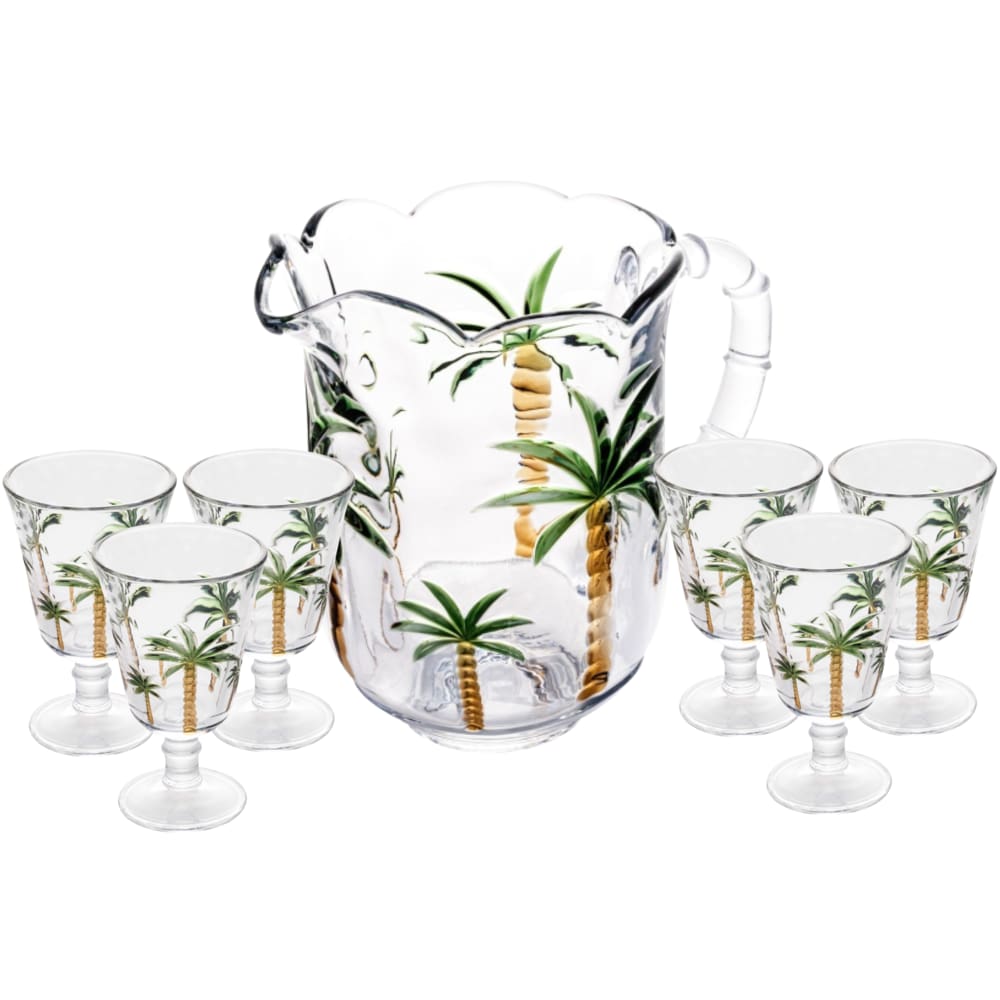 Cj Jarra 1,3 Litros C/6 Taças 240ml de Cristal Palm Hand Painting Lyor