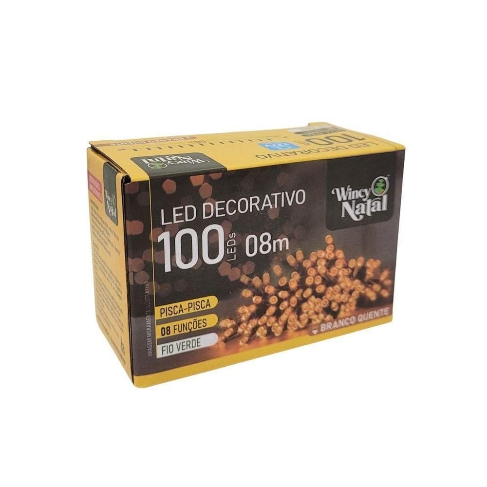 Pisca Led Branco Quente Sequencial 100 Lâmpadas 8 Funções Fio Verde 8 Metros 127v