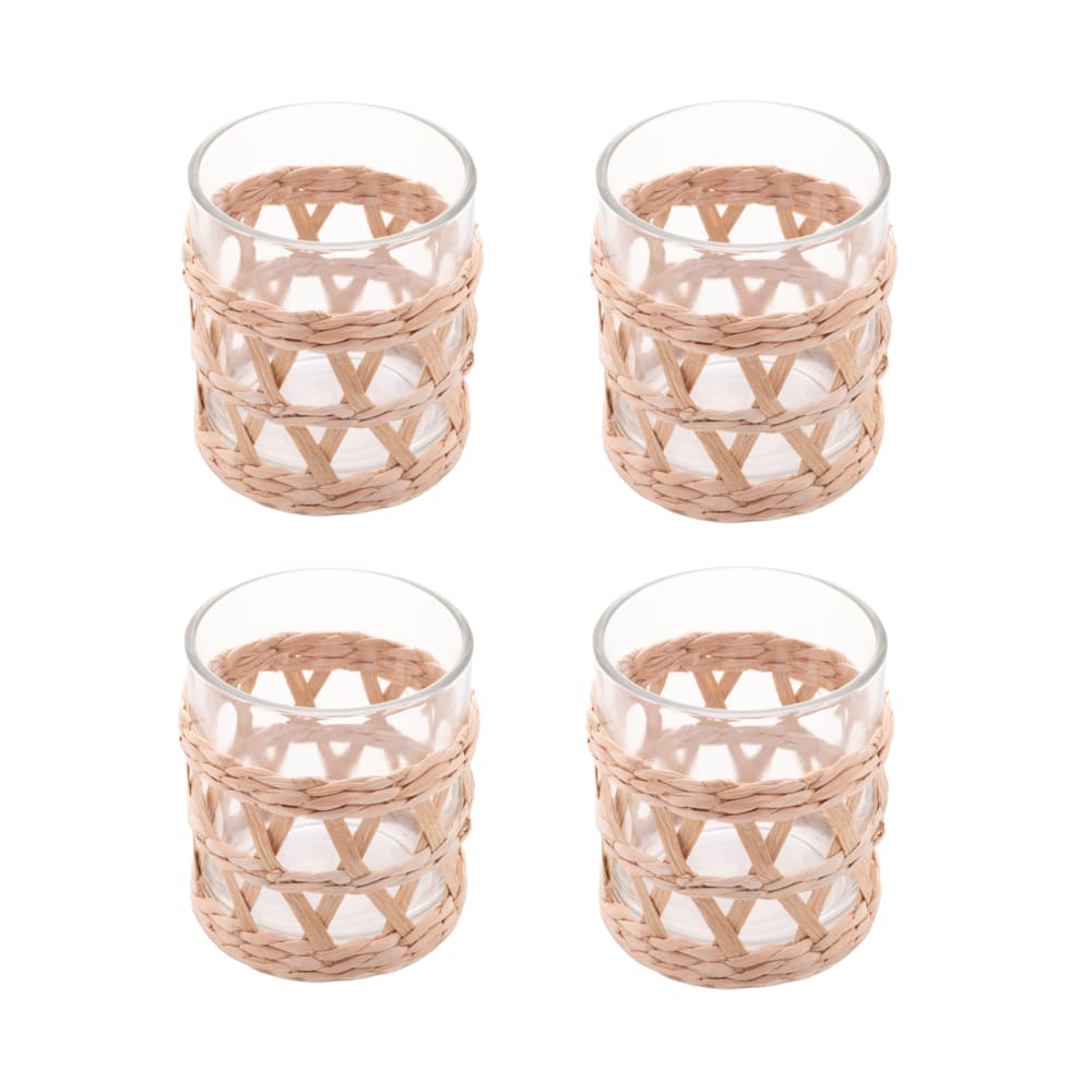 Cj 4 Copos Baixos de Vidro Decorado C/Sisal 320ml Wolff