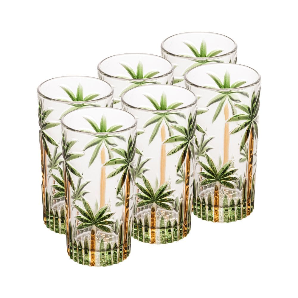 Cj 6 Copos Altos de Cristal Palm Tree Handpaint 360ml Wolff