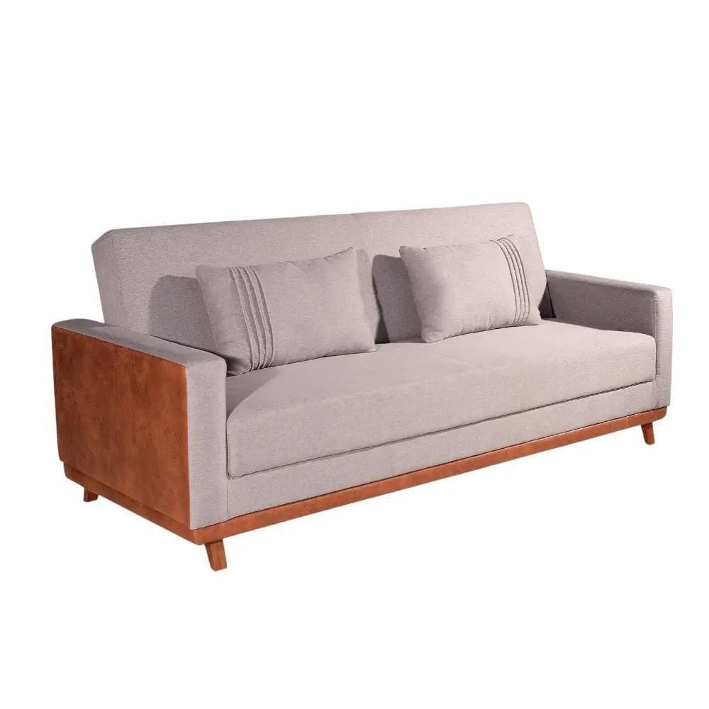Sofá-cama 3 Lugares Reclinável Palacius Linho Cinza E Caramelo 210cm