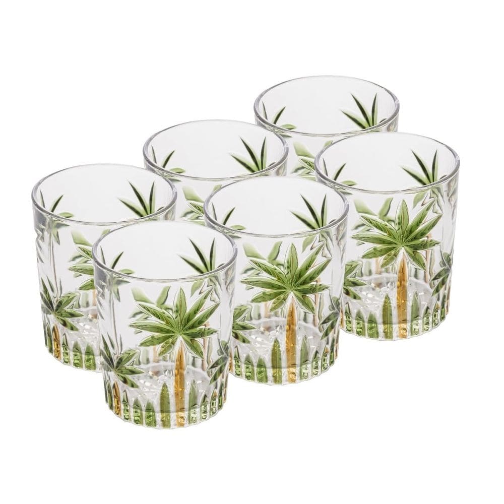 Cj 6 Copos Baixos de Cristal Palm Tree Handpaint 340ml Wolff