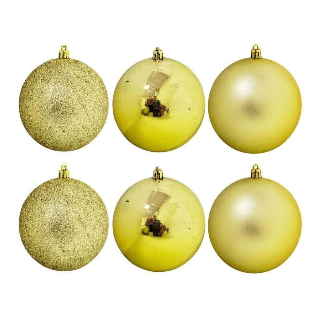 Jogo 6 Bolas Natal Dourada Mistas Glitter, Fosca E Lisa Grande 10cm - Bela Flor