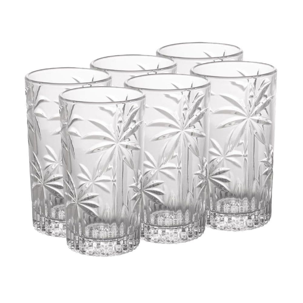 Cj 6 Copos Altos de Cristal Palm Tree Transparente 360ml Wolff