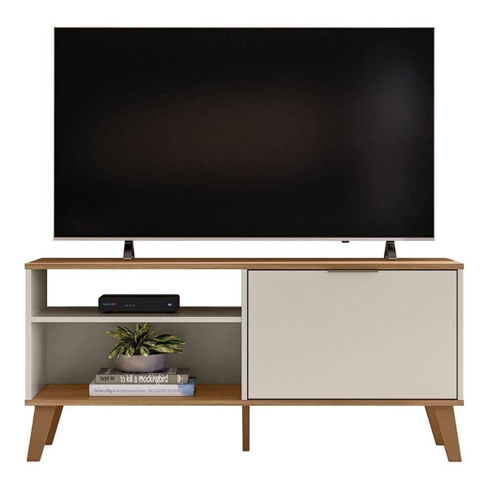 Rack Bancada Madri 115cm Off White/nature Para Tv Até 50” - Peternella Móveis