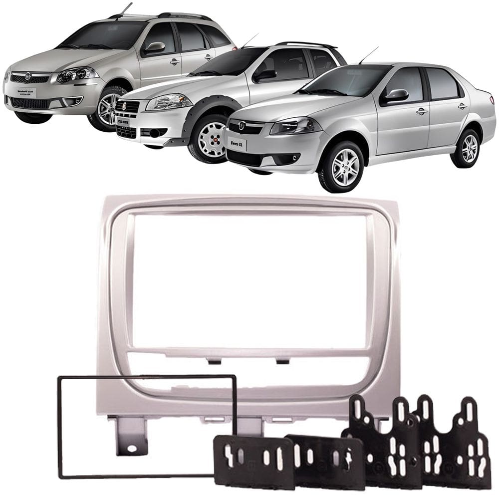 Moldura 2 Din Palio Strada Siena EL 2013 à 2020 Prata Painel Central Multimidia Mp5 Expex Epx 298