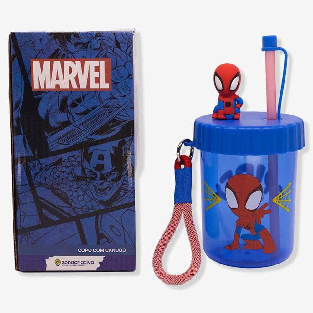 Copo Canudo Flip 500Ml Spider Man - Zona Criativa