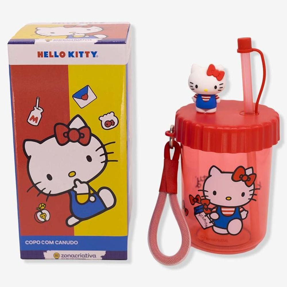 Copo Canudo Flip 500Ml Hello Kitty - Zona Criativa