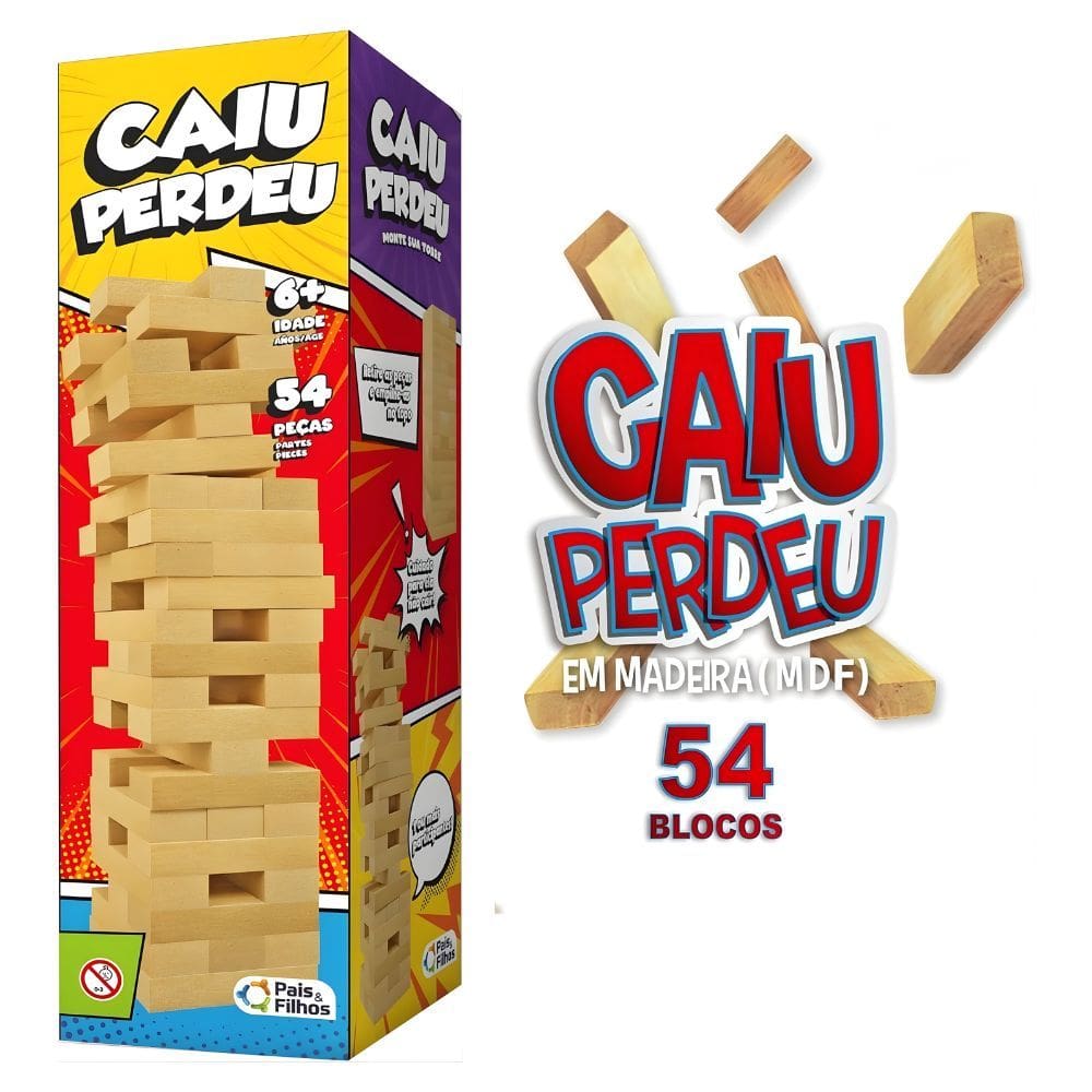 Jogo Caiu Perdeu Monte sua Torre 54 Peças de Madeira Reflorestada - Pais & Filhos