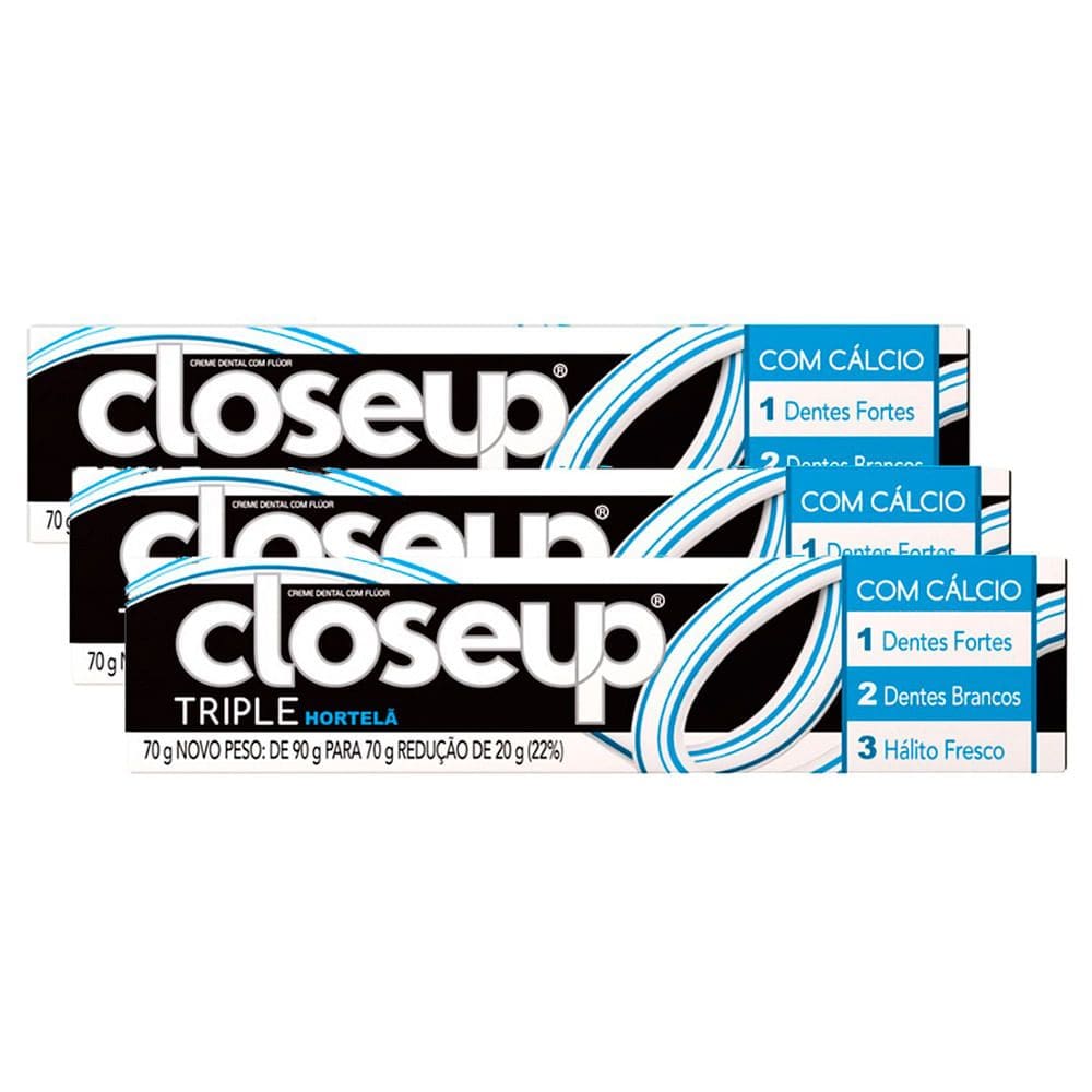 Kit 3 Creme Dental Close Up Tripla Proteção Hortelã 70g