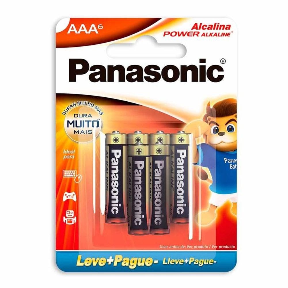 Pilha Alcalina Aaa Palito Panasonic 6 Unidades Lr03xab/6b192
