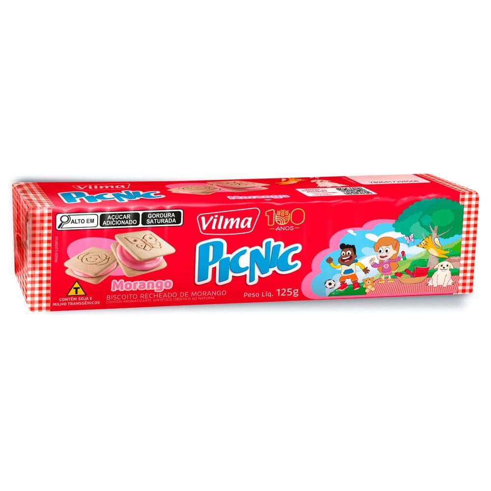 Biscoito Recheado Vilma PicNic Sabor Morango 125g