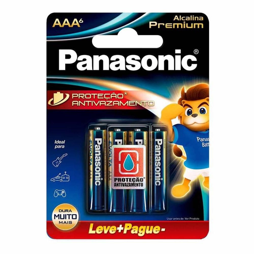 Pilha Alcalina Premium Panasonic Aaa Palito 06 Unidades