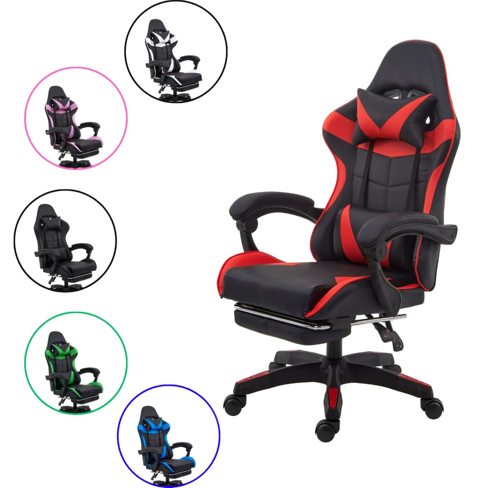 Cadeira Gamer Ergonômica Reclinável com Apoio para Pés e Almofadas Lombar Couro Sintético 135kg