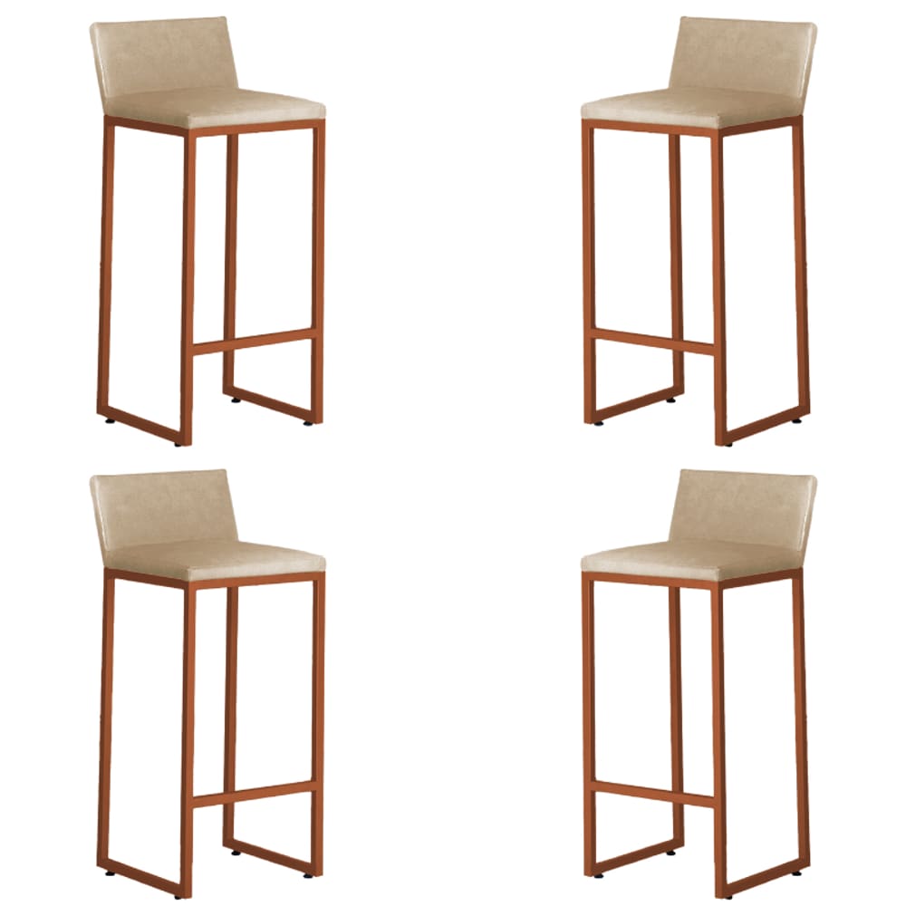 Kit 4 Banquetas Alta Dani Reforçada Decorativa Balcão Bancada Cozinha Bar Base Bronze Courino