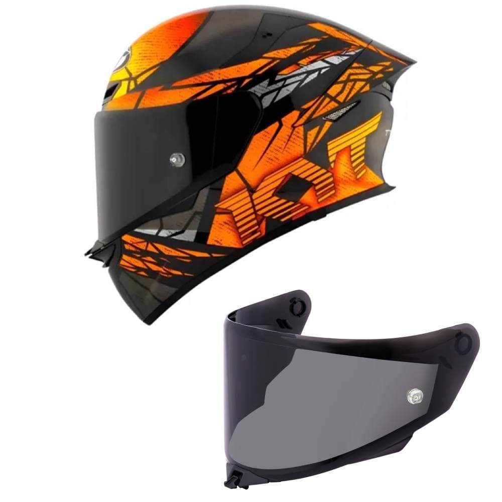 Capacete KYT TT Revo Combustion Preto e Laranja Mais Viseira Fumê
