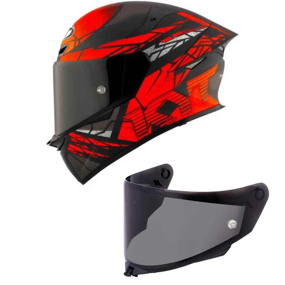 Capacete KYT TT Revo Combustion Preto e Vermelho Mais Viseira Fumê