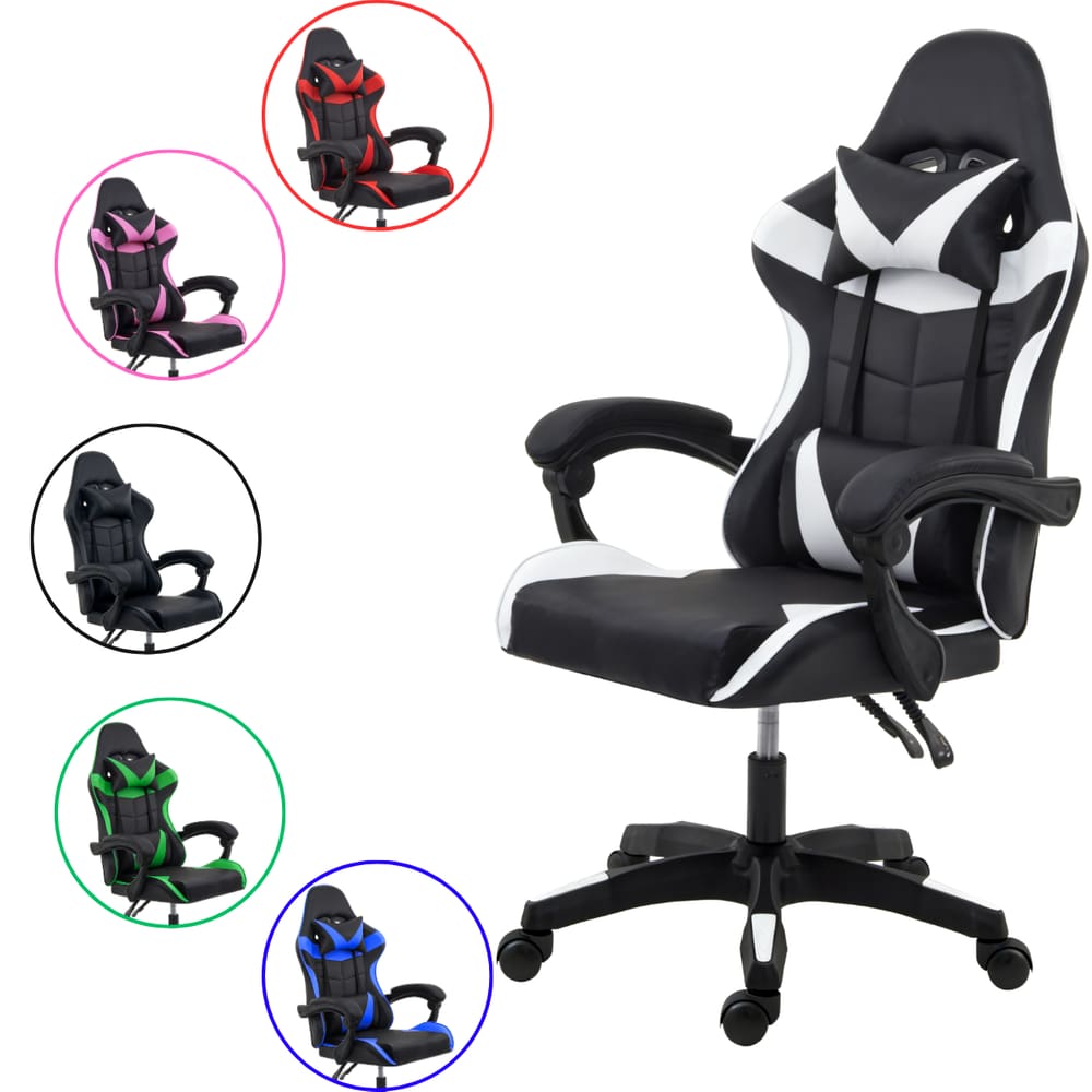 Cadeira Gamer Ergonômica Reclinável com Almofadas para Lombar e Cervical – Couro Sintético 135 kg