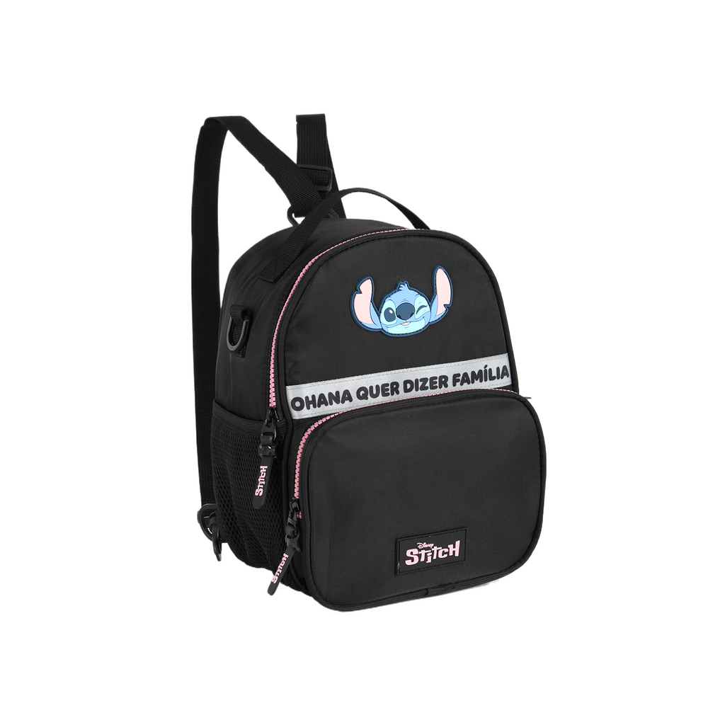 Lancheira Térmica Stitch Disney Luxcel | Preta e Pink | Ohana | Alça de Costas