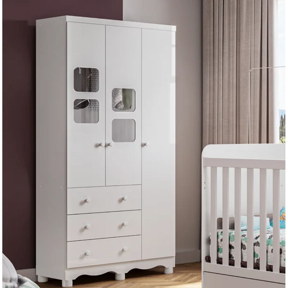 Guarda Roupa Uli 3 Portas 3 Gavetas Branco - Móveis Peroba