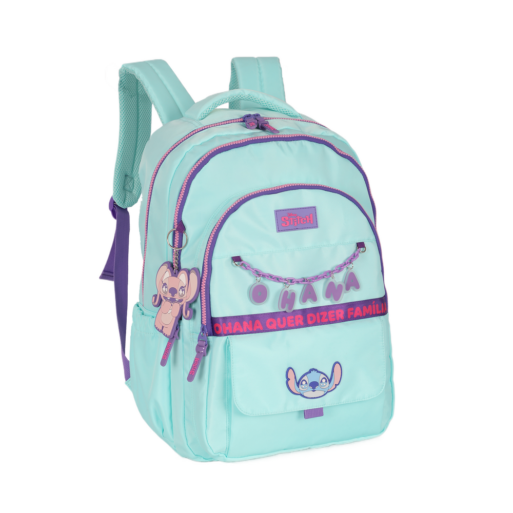 Mochila de Costas G Stitch Disney Luxcel | Turquesa Roxo | Ohana | Com Chaveiro Fofo
