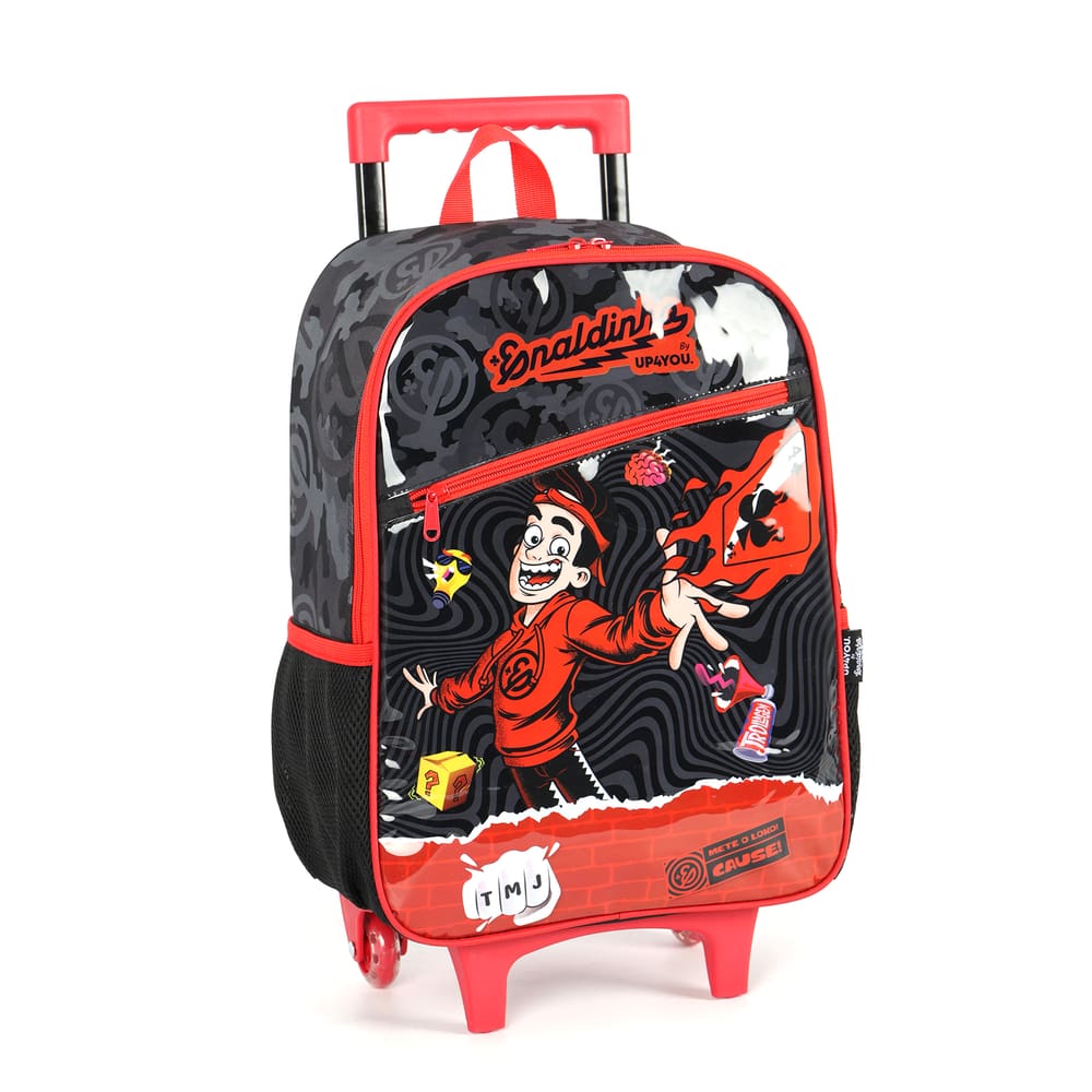 Mochila de Rodinhas Enaldinho UP4YOU | Youtuber | Rodas de Silicone | Preto e Vermelho G