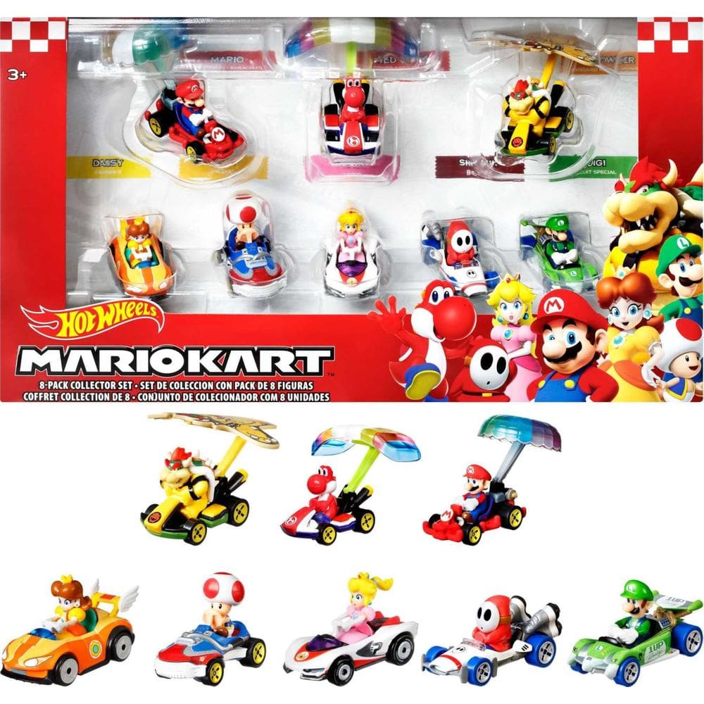 Veículo Toy Hot Wheels Mario Kart Glider, pacote com 8, mais de 3 anos