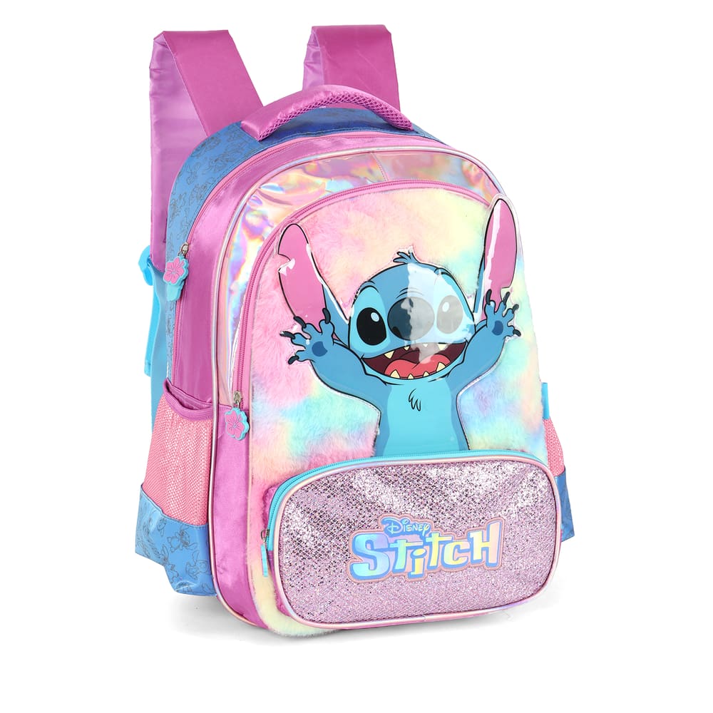 Mochila de Costas G Stitch Pelúcia & Glitter PINK Luxcel - Brilho e Fofura Disney!