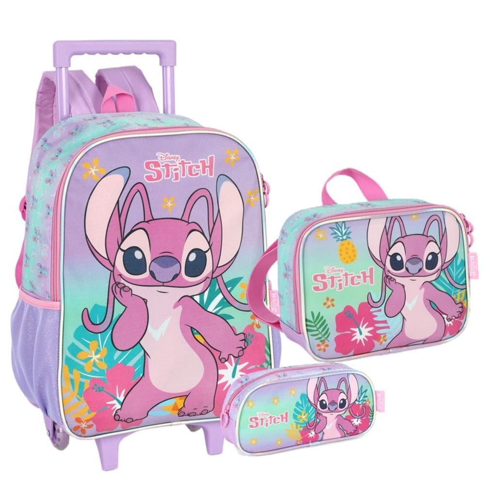 Kit Escolar Angel Disney Luxcel – Mochila com Rodinhas, Lancheira, Estojo