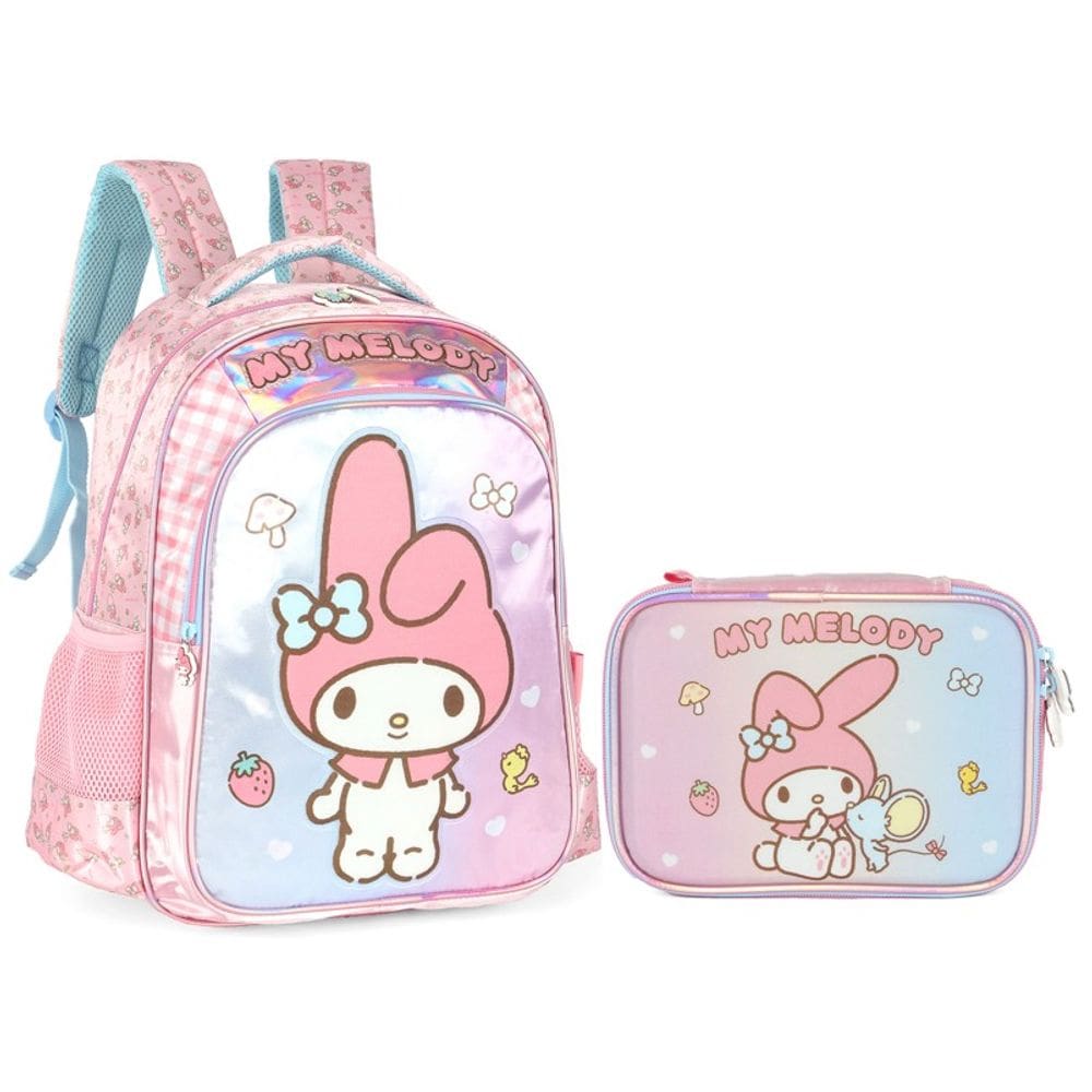 Kit Mochila e Estojo My Melody Luxcel - Doçura e organização para a rotina escolar!