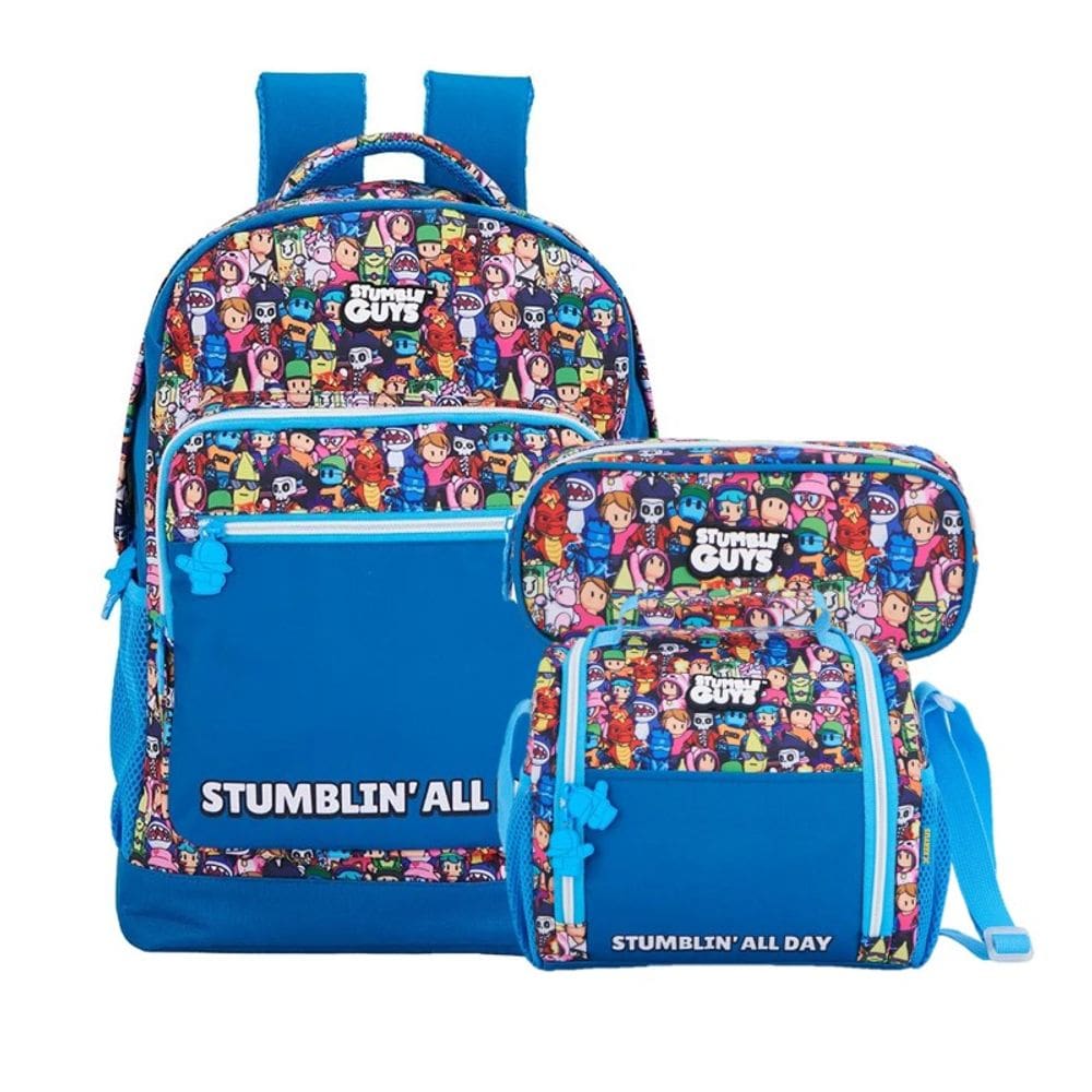 Kit 3 Peças Stumble Guys Oficial Xeryus | Mochila G Costas + Lancheira Térmica + Estojo | STUMBLIN` ALL DAY