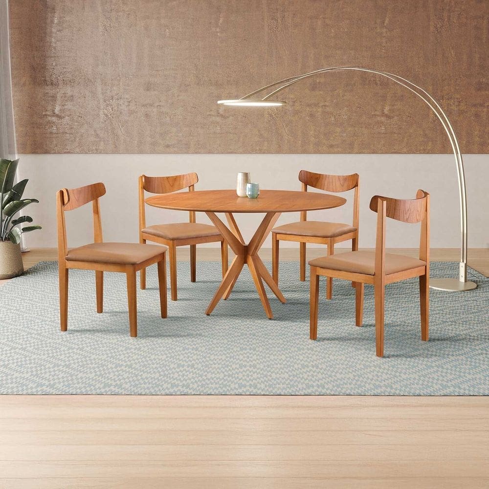 Conjunto de Sala de Jantar Mesa 120cm com 4 Cadeiras Aurora Caramelo